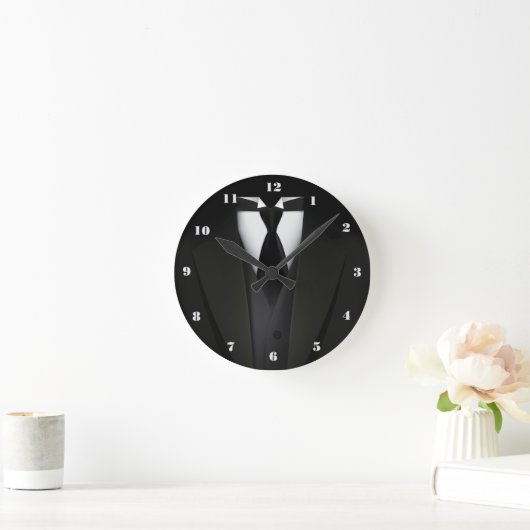 メンズブラックエレガントスーツの壁時計 ラウンド壁時計 (ホーム)