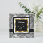 メンズブラックエレガント金ゴールドシルバー誕生日メタル 招待状 (スタンド正面)