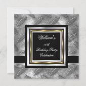 メンズブラックエレガント金ゴールドシルバー誕生日メタル 招待状 (正面)