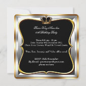 メンズブラックシルバー金ゴールド誕生日プリンスキング2 招待状 (裏面)