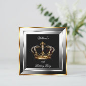 メンズブラックシルバー金ゴールド誕生日プリンスキング 招待状 (スタンド正面)