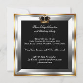 メンズブラックシルバー金ゴールド誕生日プリンスキング 招待状 (裏面)