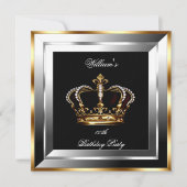 メンズブラックシルバー金ゴールド誕生日プリンスキング 招待状 (正面)