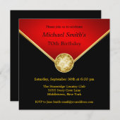 メンズブラックレッド金ゴールドエレガント誕生日招待状 招待状 (正面/裏面)
