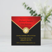 メンズブラックレッド金ゴールドエレガント誕生日招待状 招待状 (スタンド正面)