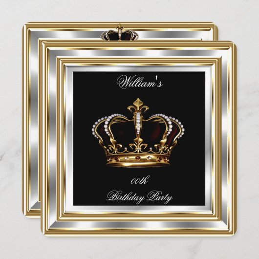メンズブラック金ゴールドシルバー誕生日プリンスキング2 招待状 (正面/裏面)