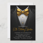 メンズブラック金ゴールドタキシード任意の数誕生日 招待状 (正面)