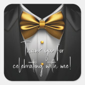 メンズブラック金ゴールドタキシード誕生日パーティー スクエアシール (正面)