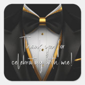 メンズブラック金ゴールドタキシード誕生日パーティー スクエアシール (正面)