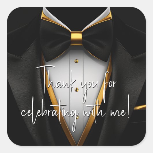 メンズブラック金ゴールドタキシード誕生日パーティー スクエアシール (正面)
