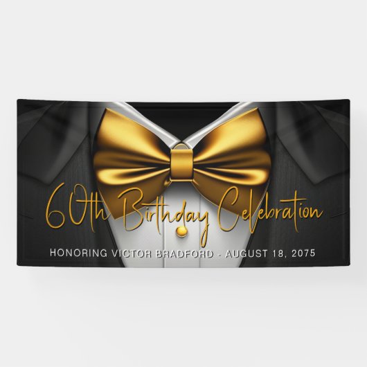 メンズブラック金ゴールドタキシード誕生日パーティー 横断幕 (横)