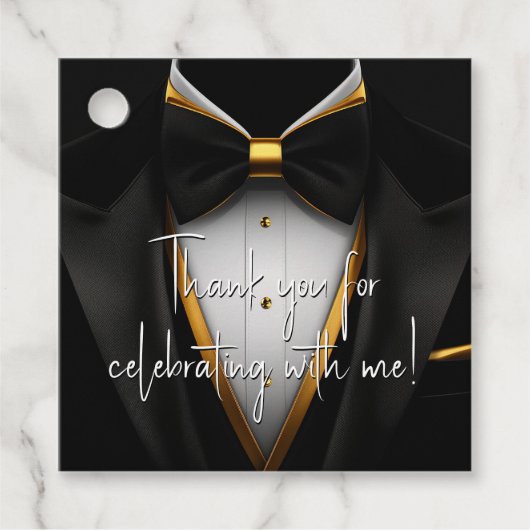 メンズブラック金ゴールドタキシード誕生日 フェイバータグ (正面)