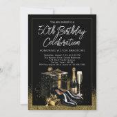 メンズブラック金ゴールド洗練アップスケール誕生日 招待状 (正面)