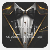 メンズブラック金ゴールド誕生日パーティー スクエアシール (正面)