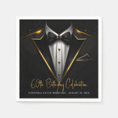 メンズブラック金ゴールド誕生日パーティー スタンダードカクテルナプキン (正面)