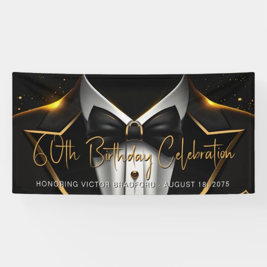 メンズブラック金ゴールド誕生日パーティー 横断幕 (横)
