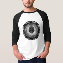 メンズブラック&ホワイト神聖ハートラグラン Tシャツ