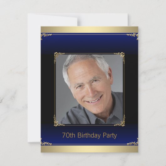 メンズブルー王室のと金ゴールド誕生日パーティー 招待状 (正面)