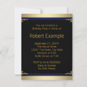 メンズブルー王室のと金ゴールド誕生日パーティー 招待状 (裏面)