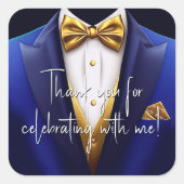 メンズブルー王室の金ゴールド誕生日パーティー スクエアシール (正面)