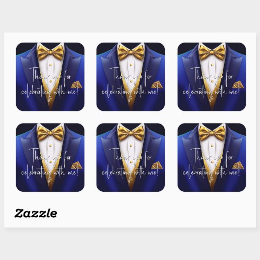 メンズブルー王室の金ゴールド誕生日パーティー スクエアシール (シート)