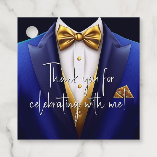 メンズブルー王室の金ゴールド誕生日パーティー フェイバータグ (正面)