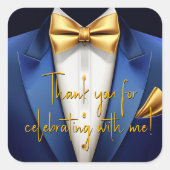 メンズブルー金ゴールド誕生日パーティー スクエアシール (正面)