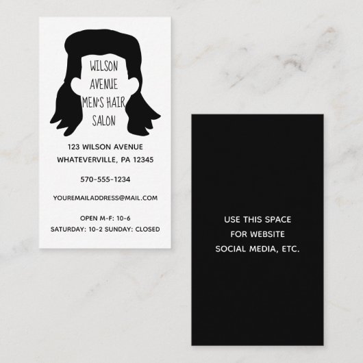 メンズヘアサロン理容師ヒップスターミュレット 名刺 (正面/裏面)