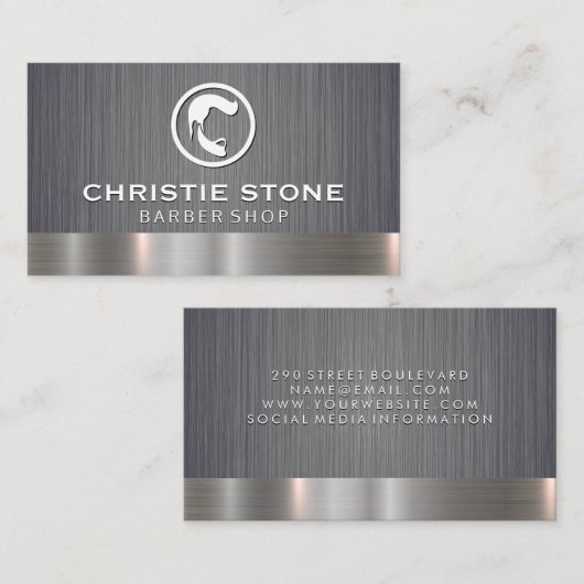 メンズヘアヒゲのアイコン | メタリックブラシ付き背景 名刺 (正面/裏面)