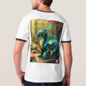 メンズベーシックRinger Tシャツドラゴンお洒落Tシャツ Tシャツ (裏面フル)