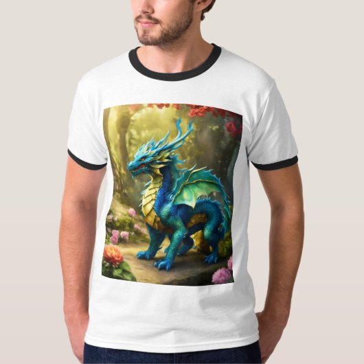 メンズベーシックRinger Tシャツドラゴンお洒落Tシャツ Tシャツ (正面)