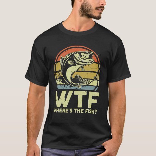 メンズベース魚釣りWTFホイレスザフィッシュおもしろいパパ Tシャツ (正面)