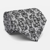 メンズホワイトとブラックのペイズリーフローラ | ネクタイ (ロール)