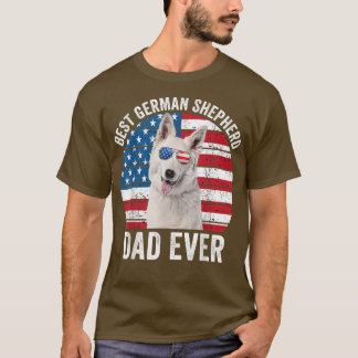 メンズホワイトドイツの羊飼いパパアメリカ国旗の犬L Tシャツ