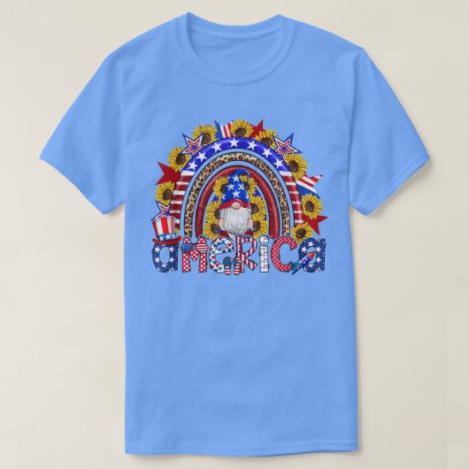 メンズボーイズ愛国的アメリカ格言ひまわりレインボ Tシャツ (デザイン正面)