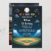 メンズボールウッドゲームチーム野球・1回目の誕生日 招待状 (正面/裏面)