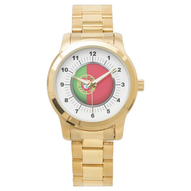 メンズポルトガル国旗の特大金ゴールドブレスレットウォッチ 腕時計 (正面)