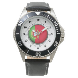 メンズポルトガル国旗ブラックレザーストラップウォッチ 腕時計