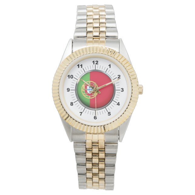 メンズポルトガル国旗2トーンブレスレットウォッチ 腕時計 (正面)