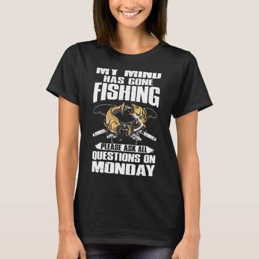 メンズマインドファテの魚釣り漁師魚釣りを持つ Tシャツ (正面)