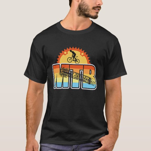 メンズマウンテンサイクリングMTBクランクサンセット Tシャツ (正面)