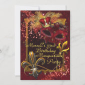 メンズマスカレードマルディグラスバースデーパーティー招待状 招待状 (正面)