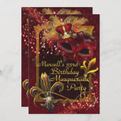 メンズマスカレードマルディグラスバースデーパーティー招待状 招待状 (正面/裏面)