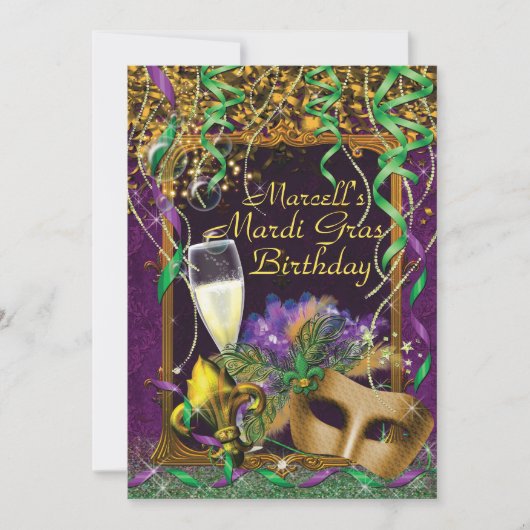 メンズマルディグラスバースデーパーティー招待状 招待状 (正面)