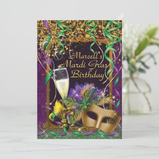 メンズマルディグラスバースデーパーティー招待状 招待状 (スタンド正面)