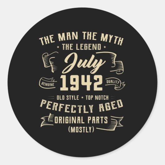 メンズマン神話の伝説1942年7月80誕生日ギフト ラウンドシール (正面)