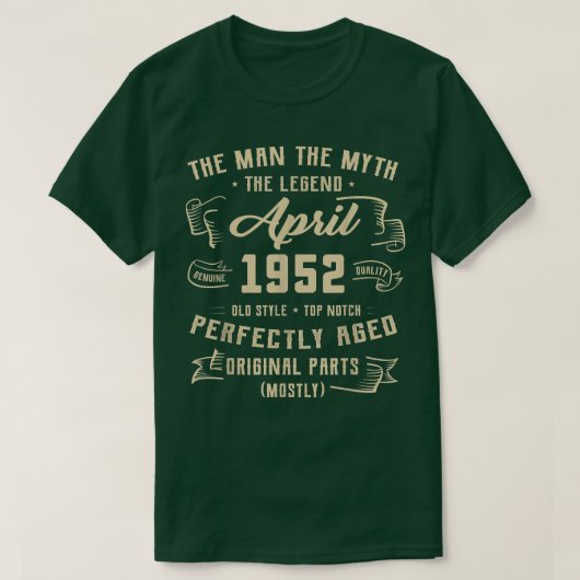 メンズマン神話の伝説1952年4月70th誕生日ギフト tシャツ (デザイン正面)