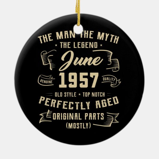 メンズマン神話の伝説1957年6月65誕生日ギフト セラミックオーナメント (裏面)