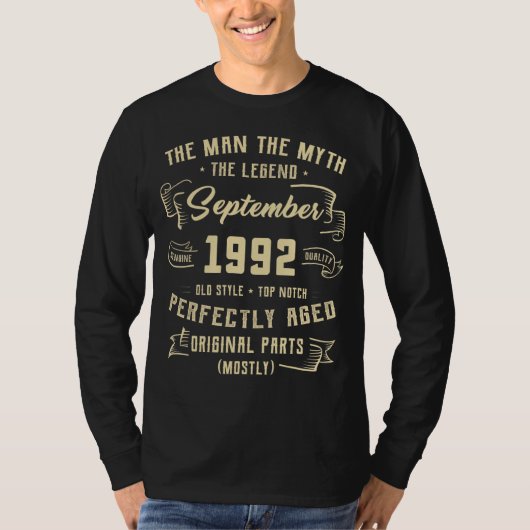 メンズマン神話の伝説1992年9月30日の誕生日 Tシャツ (正面)