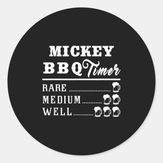 メンズミッキーBbqタイマービール飲みおもしろい焼き ラウンドシール (正面)